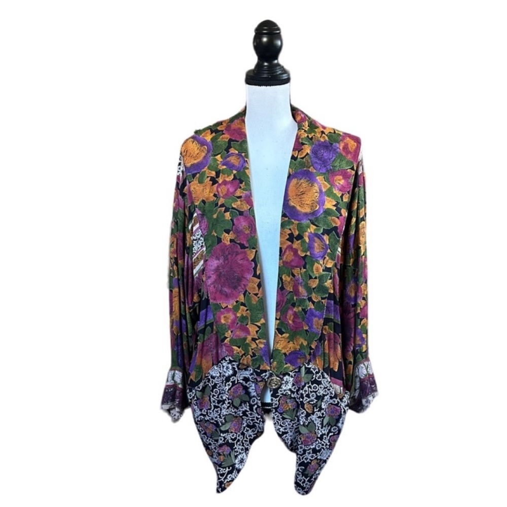 VTG 90s Mixed Floral Oversized Blazer Jacket Maximalist Artsy Art-To-Wear Medium